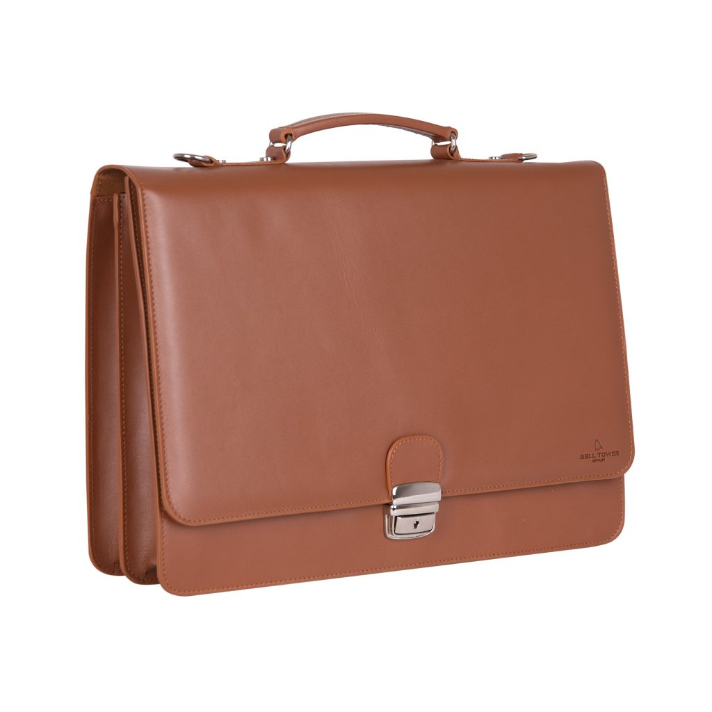 vista frontal de Turin cartera de cuero para hombres marron Men's leather briefcase