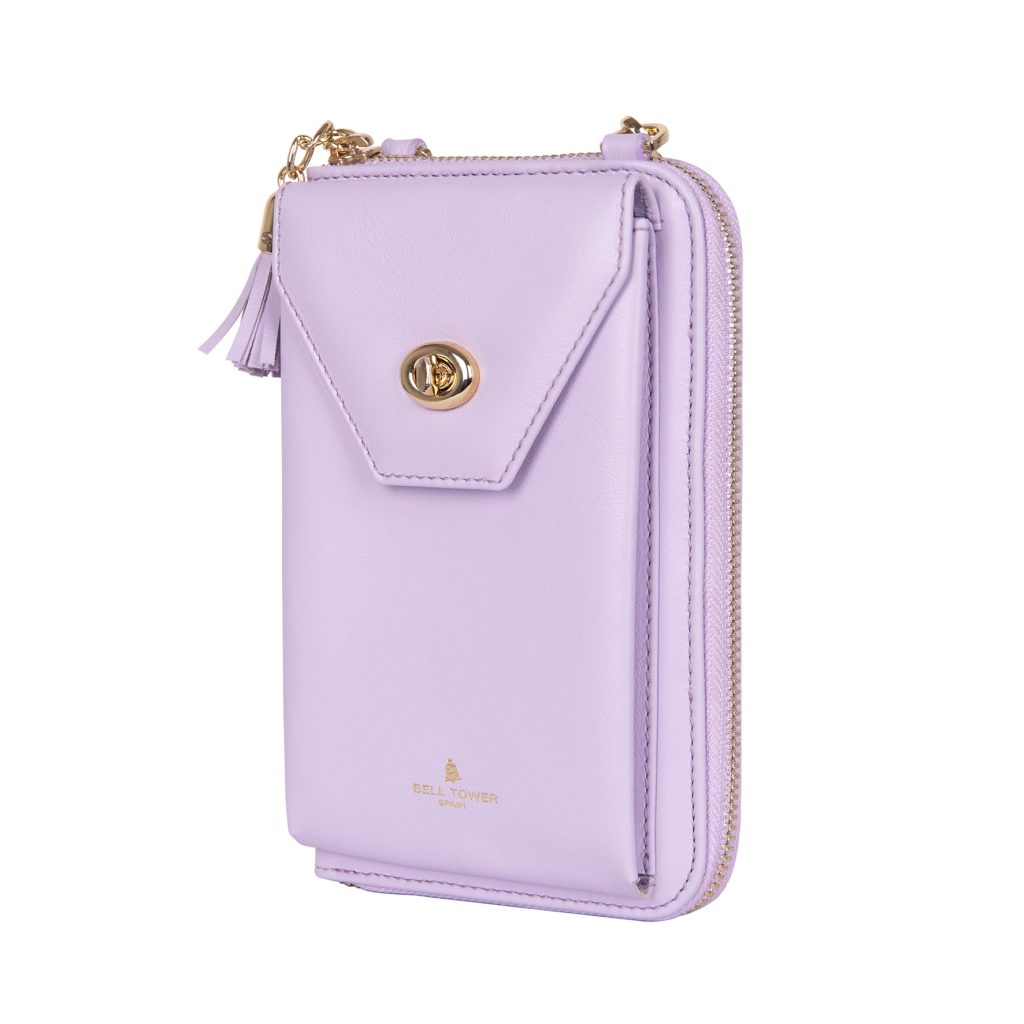 exterior Lily bolso de cuero para mujer y smartphone en color lila, Leather bag for women